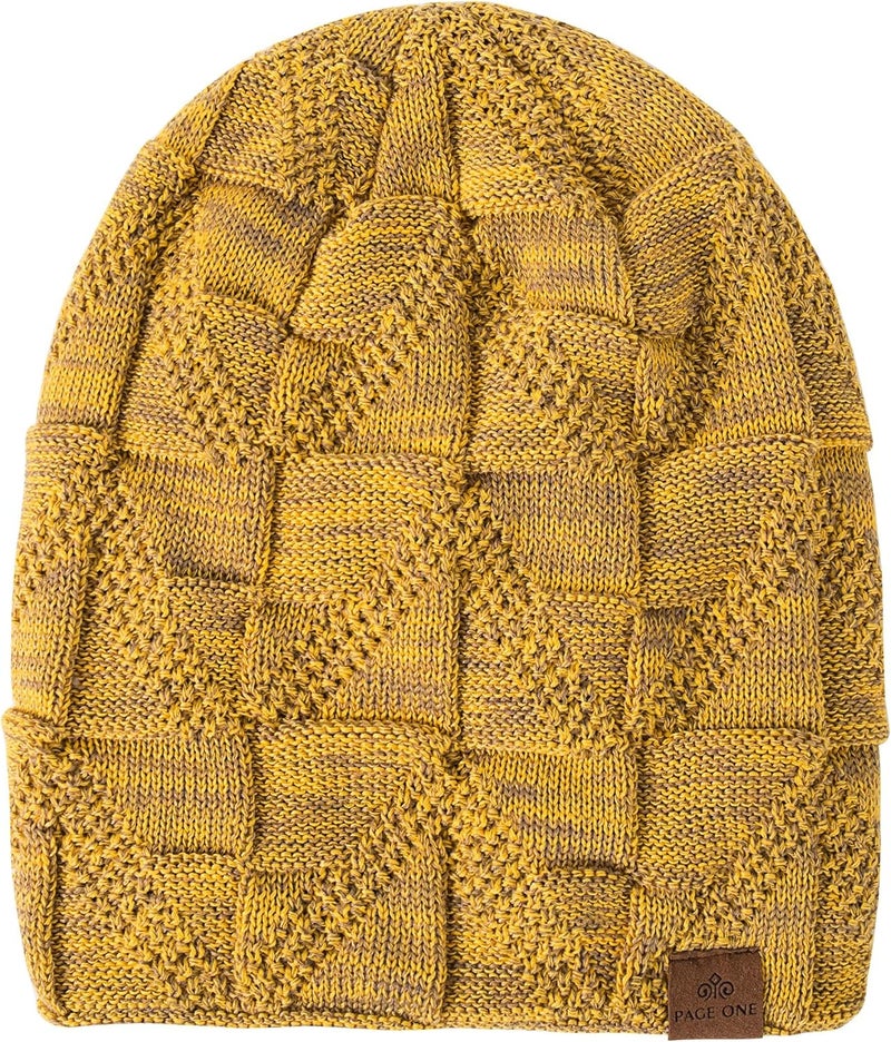 PAGE ONE Mens Winter Slouchy Beanie Warm Fleece Lined Skull Cap Baggy Cable Knit Hat - Image 3